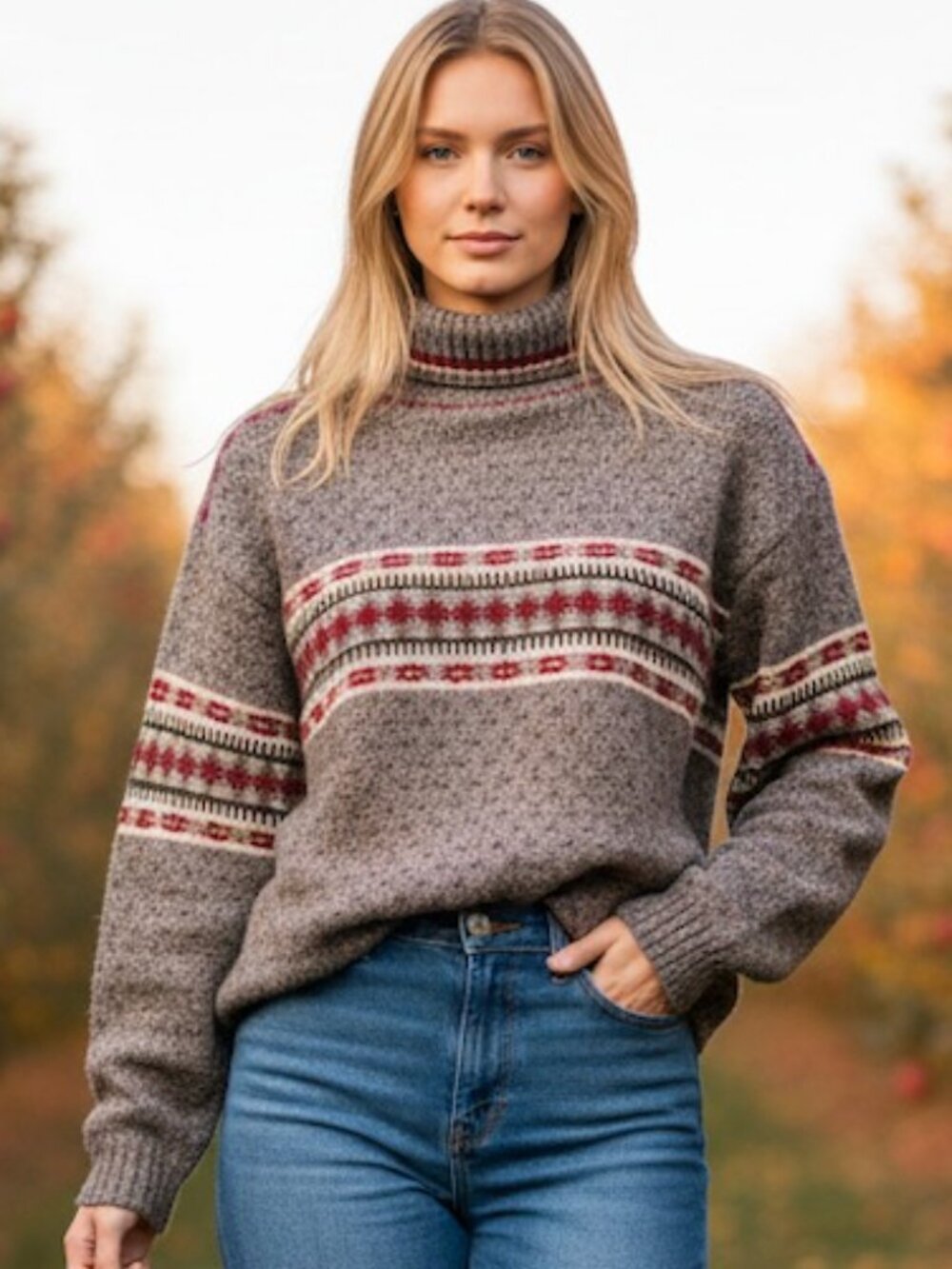 Vintage L.L.Bean Wool Fair Isle Turtleneck Sweater – Women’s Large